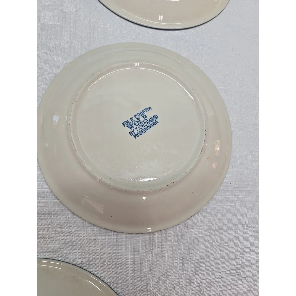 Set of 5 VTG WOLF by TIENSHAN FOLK CRAFT 7 5/8' Salad Dessert Plates Blue**READ*